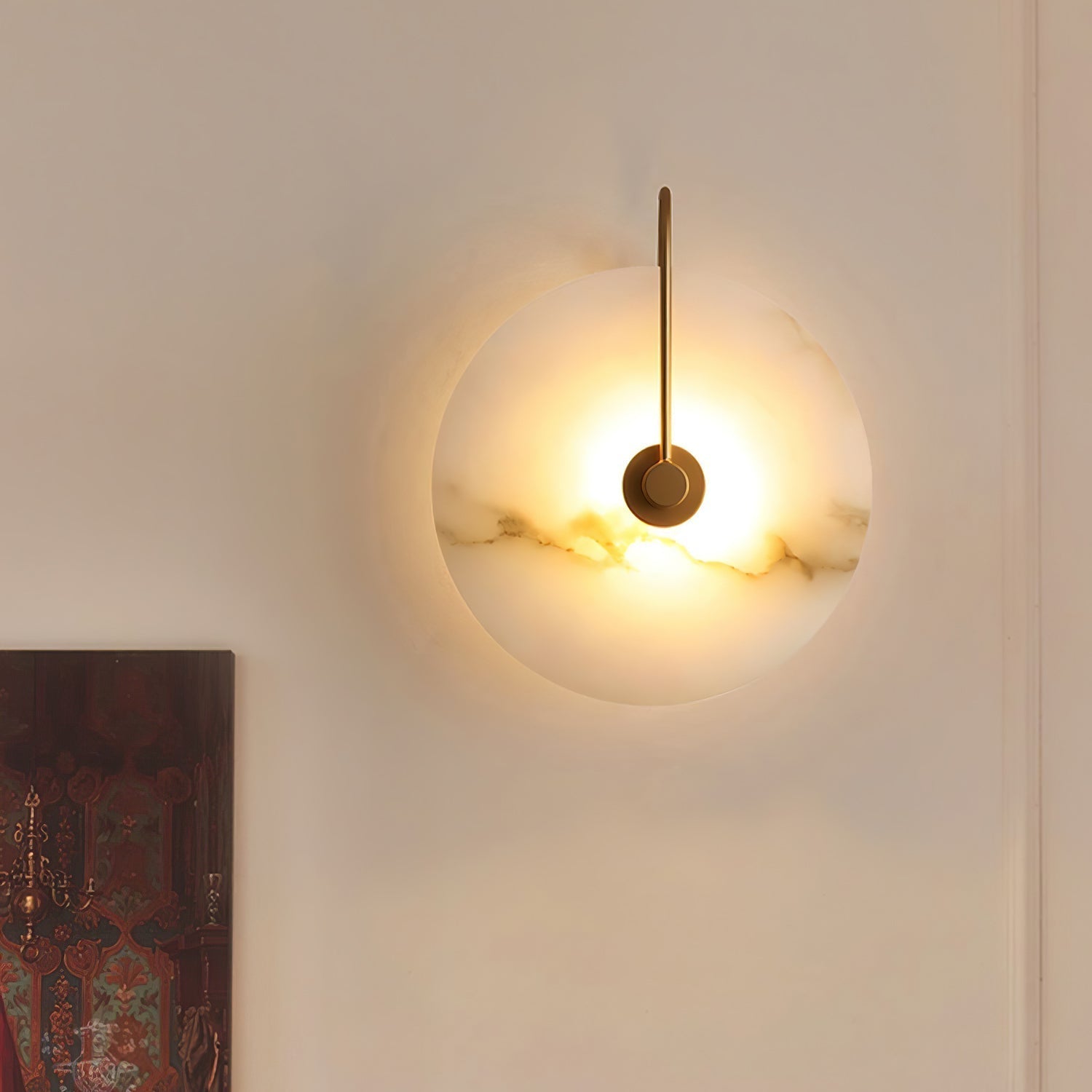 Modern Round Alabaster LED Wall Sconce Elegant Stone Wall Lamp for Interior Living Spaces