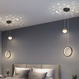 Modern Round and Oval Ring LED Pendant Light with Starry Sky Projection and 3 Color Dimming