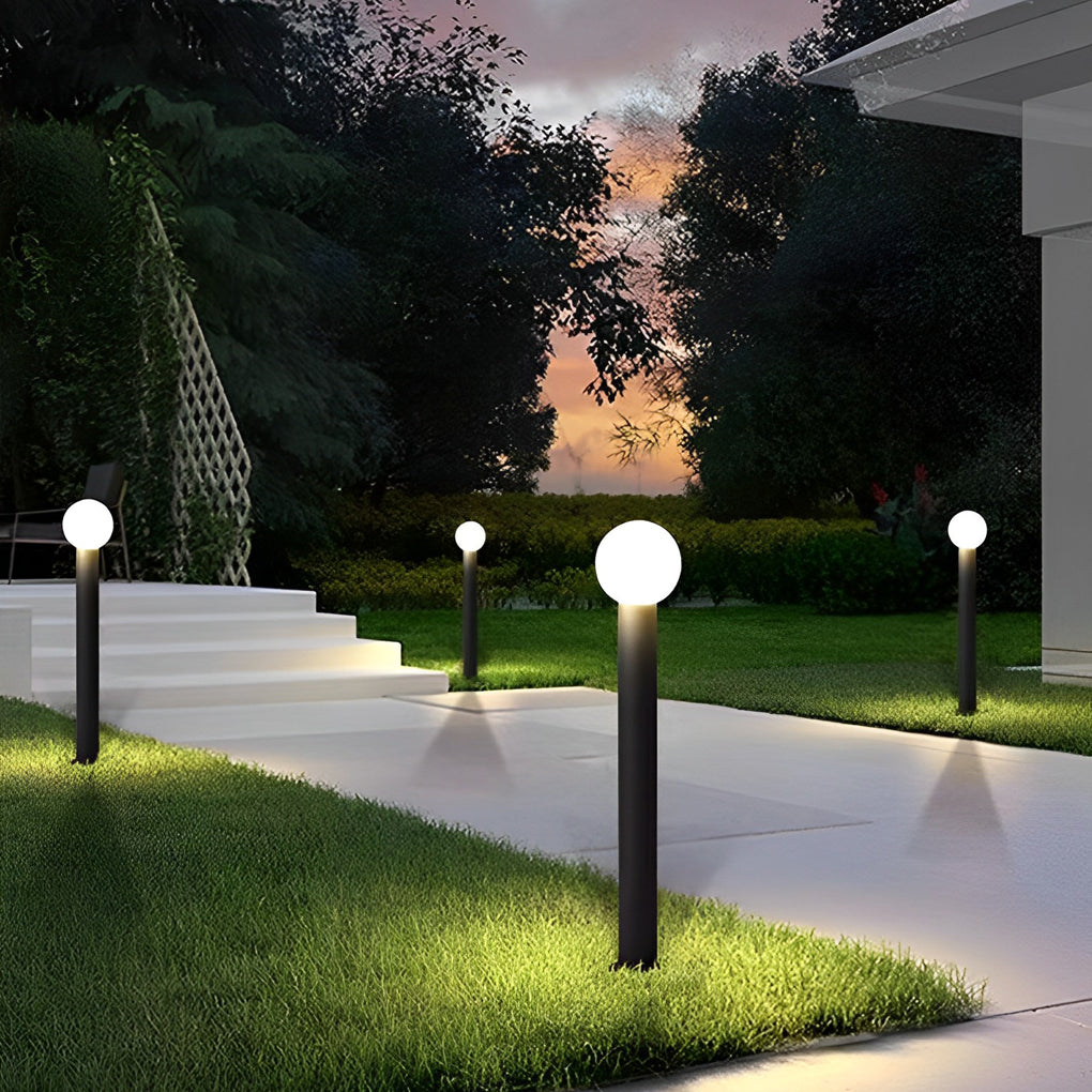 Modern Round Ball LED Outdoor Pathway Lights Waterproof Black Stainless Steel Landscape Garden Lamp