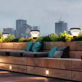 Modern Round Black Solar Post Cap Light Waterproof Outdoor LED Pillar Lantern for Fence Garden