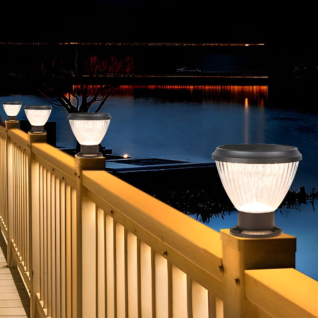 Modern Round Black Solar Post Cap Light Waterproof Outdoor LED Pillar Lantern for Fence Garden