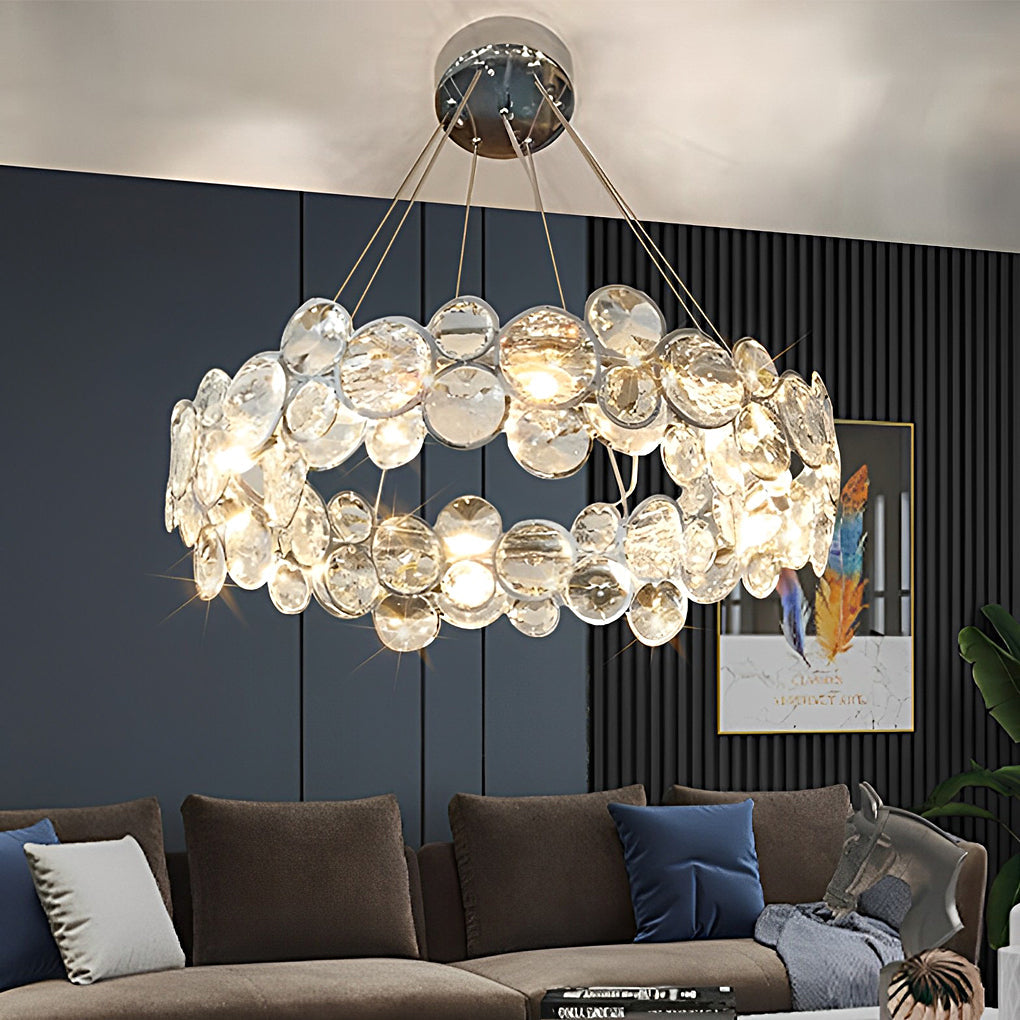Modern Round Bubble Crystal Chandelier Silver Electroplated Metal Hanging Lamp for Dining Room