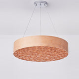 Modern Round Cherry Wood Drum Pendant Light 24 Inch Large Farmhouse LED Hanging Ceiling Fixture