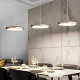 Modern Round Chrome LED Pendant Light Minimalist Aluminum Acrylic Chandelier for Dining Room