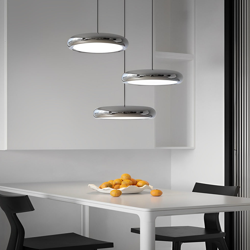 Modern Round Chrome LED Pendant Light Minimalist Aluminum Acrylic Chandelier for Dining Room