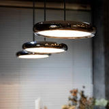 Modern Round Chrome LED Pendant Light Minimalist Aluminum Acrylic Chandelier for Dining Room