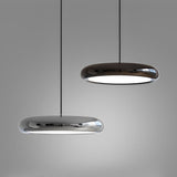 Modern Round Chrome LED Pendant Light Minimalist Aluminum Acrylic Chandelier for Dining Room