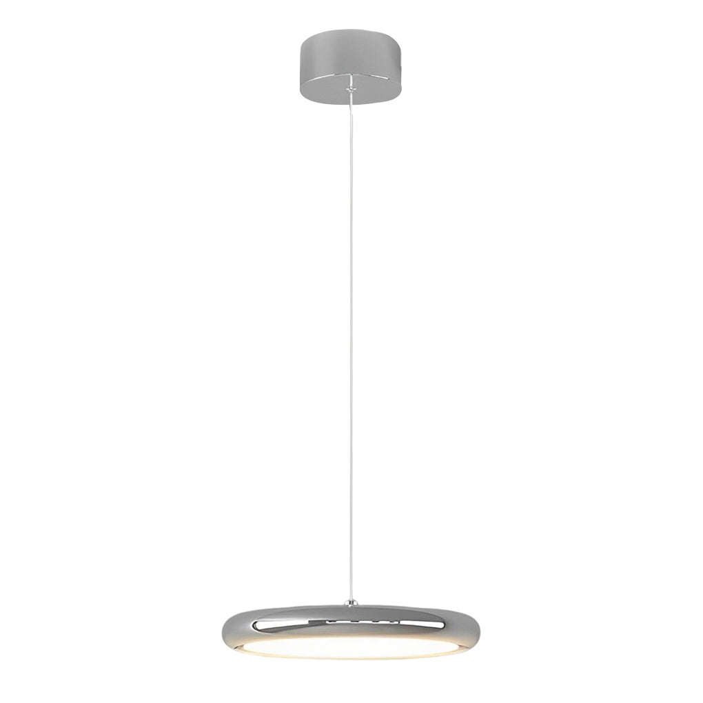 Modern Round Chrome LED Pendant Light Minimalist Aluminum Acrylic Chandelier for Dining Room