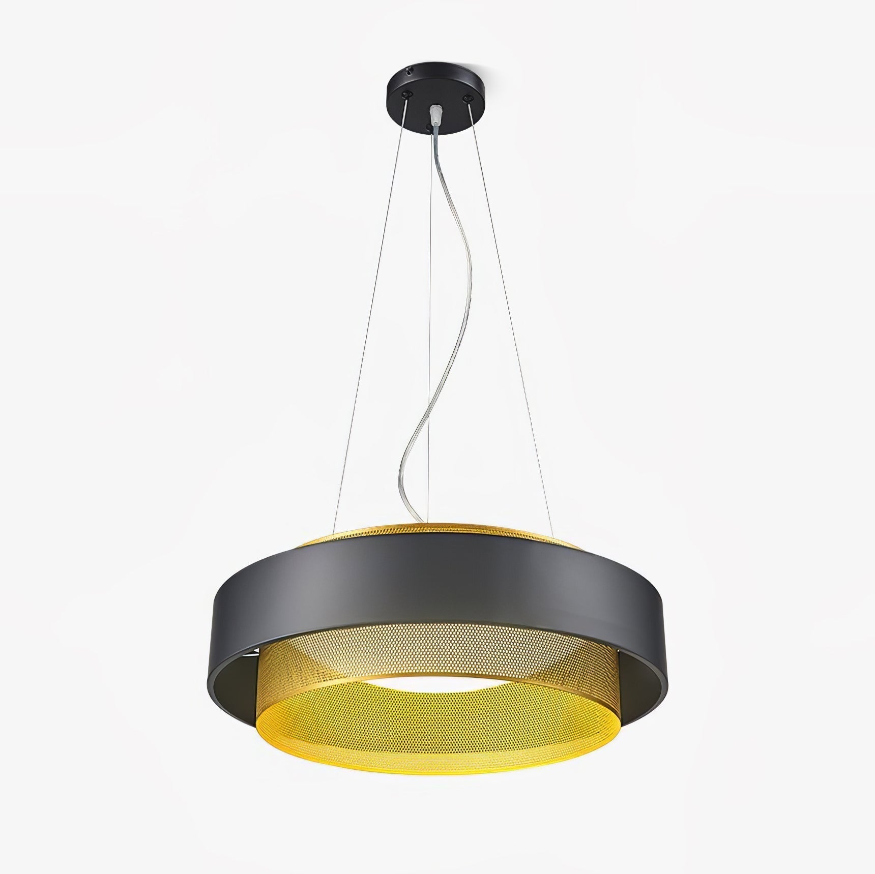 Modern Round Circular LED Pendant Light in Gold and Black Geometric Design