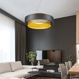 Modern Round Circular LED Pendant Light in Gold and Black Geometric Design