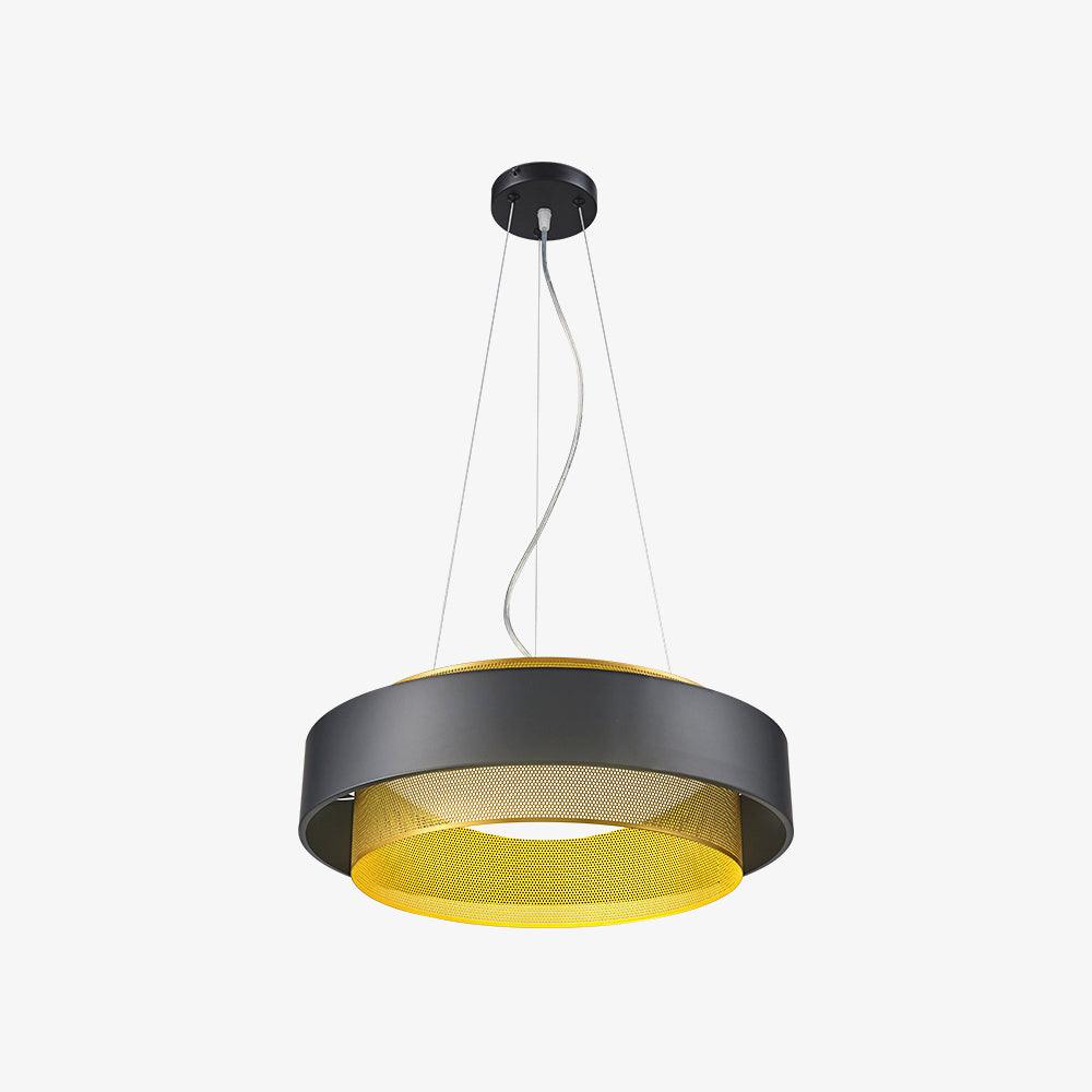 Modern Round Circular LED Pendant Light in Gold and Black Geometric Design