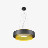 Modern Round Circular LED Pendant Light in Gold and Black Geometric Design