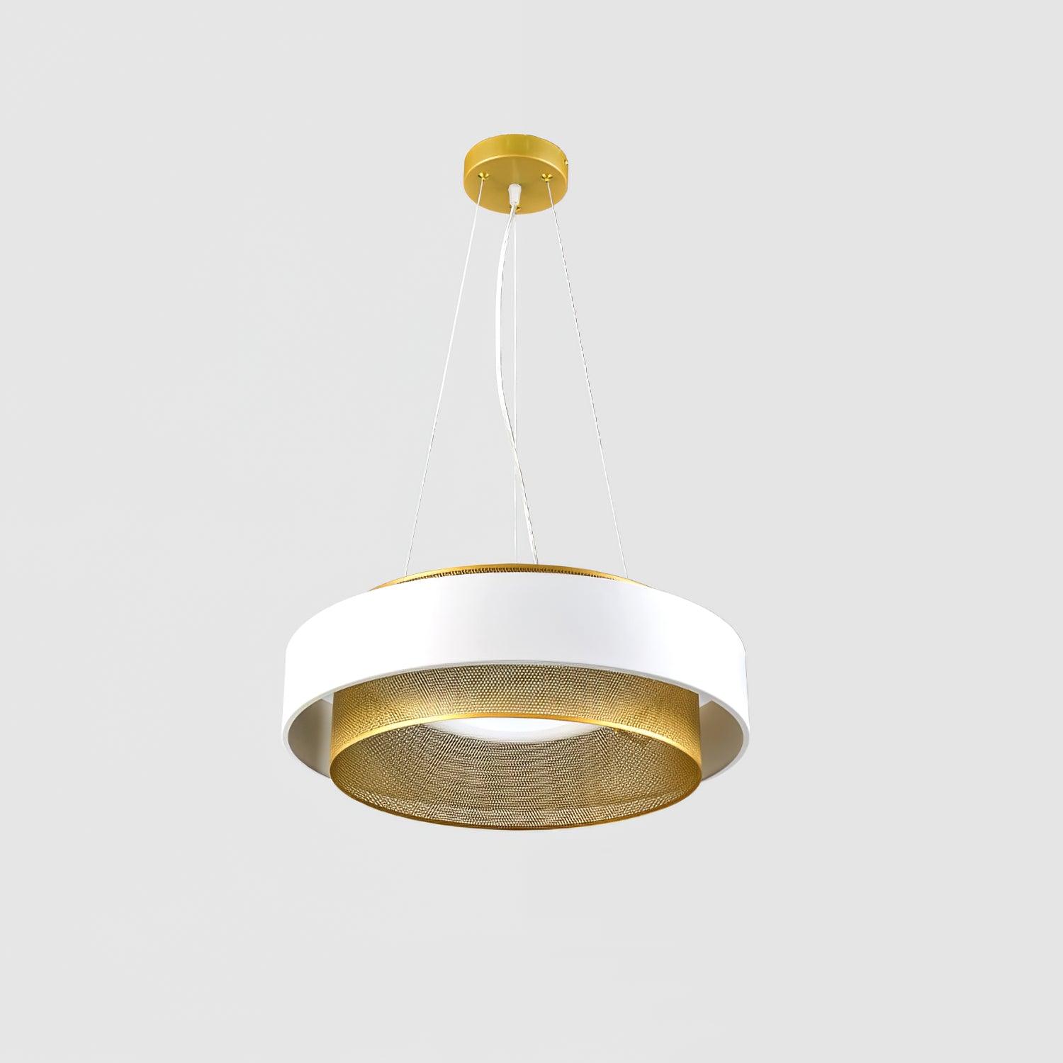 Modern Round Circular LED Pendant Light in Gold and Black Geometric Design