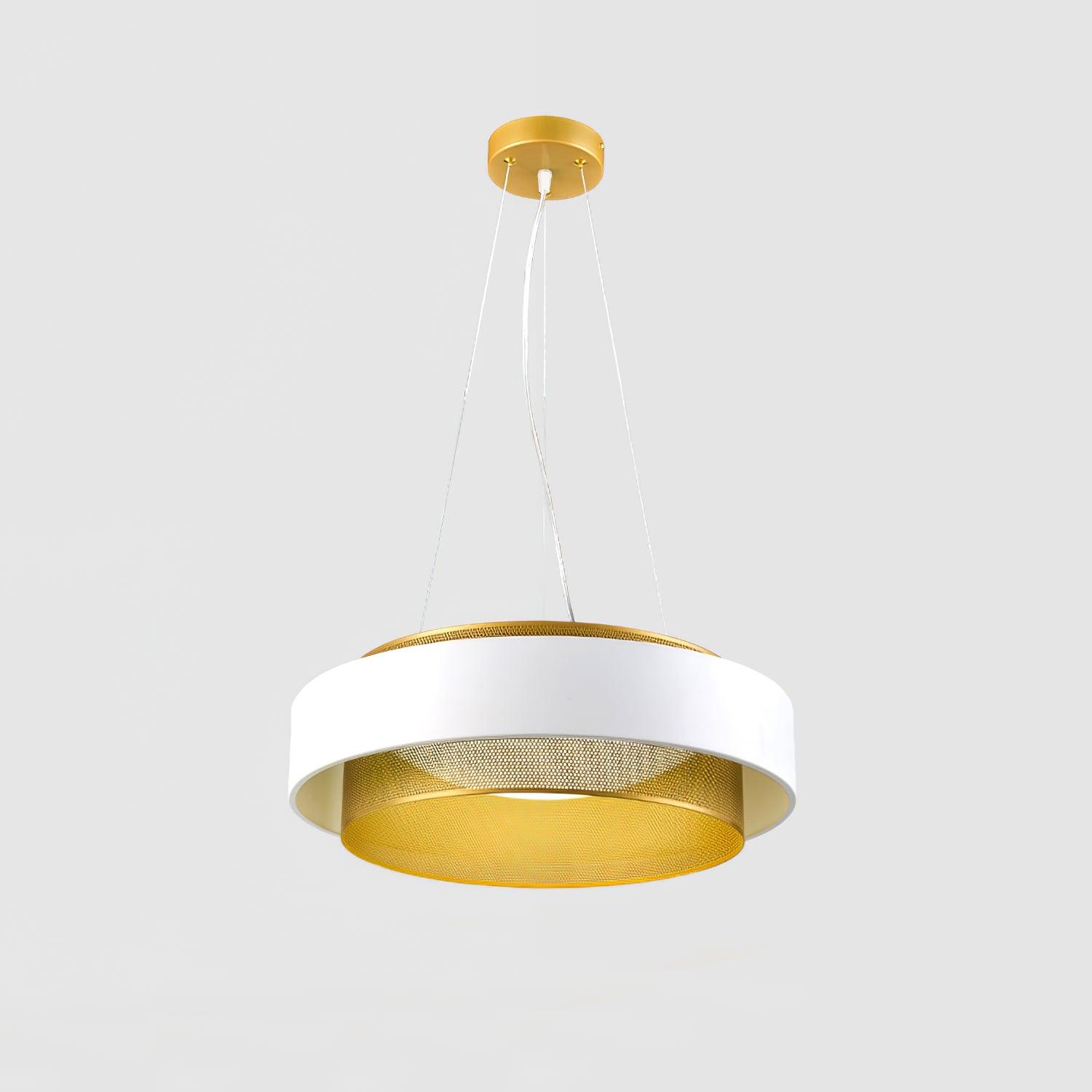 Modern Round Circular LED Pendant Light in Gold and Black Geometric Design