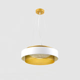 Modern Round Circular LED Pendant Light in Gold and Black Geometric Design