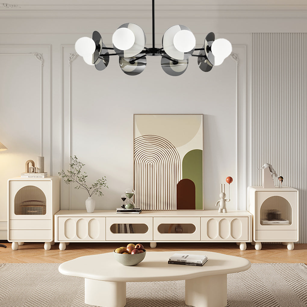 Modern Round Copper Chandelier with Electroplated Glass Shades in Matte Black Finish