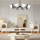 Modern Round Copper Chandelier with Electroplated Glass Shades in Matte Black Finish