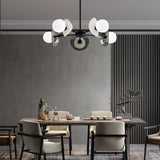 Modern Round Copper Chandelier with Electroplated Glass Shades in Matte Black Finish