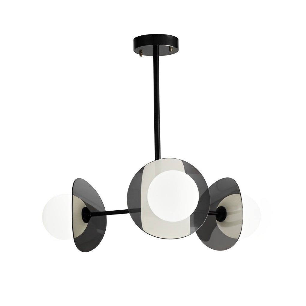 Modern Round Copper Chandelier with Electroplated Glass Shades in Matte Black Finish
