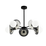 Modern Round Copper Chandelier with Electroplated Glass Shades in Matte Black Finish