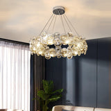 Modern Round Crystal Chandelier in Chrome Finish Elegant Flush Mount Ceiling Lighting