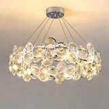 Modern Round Crystal Chandelier in Chrome Finish Elegant Flush Mount Ceiling Lighting