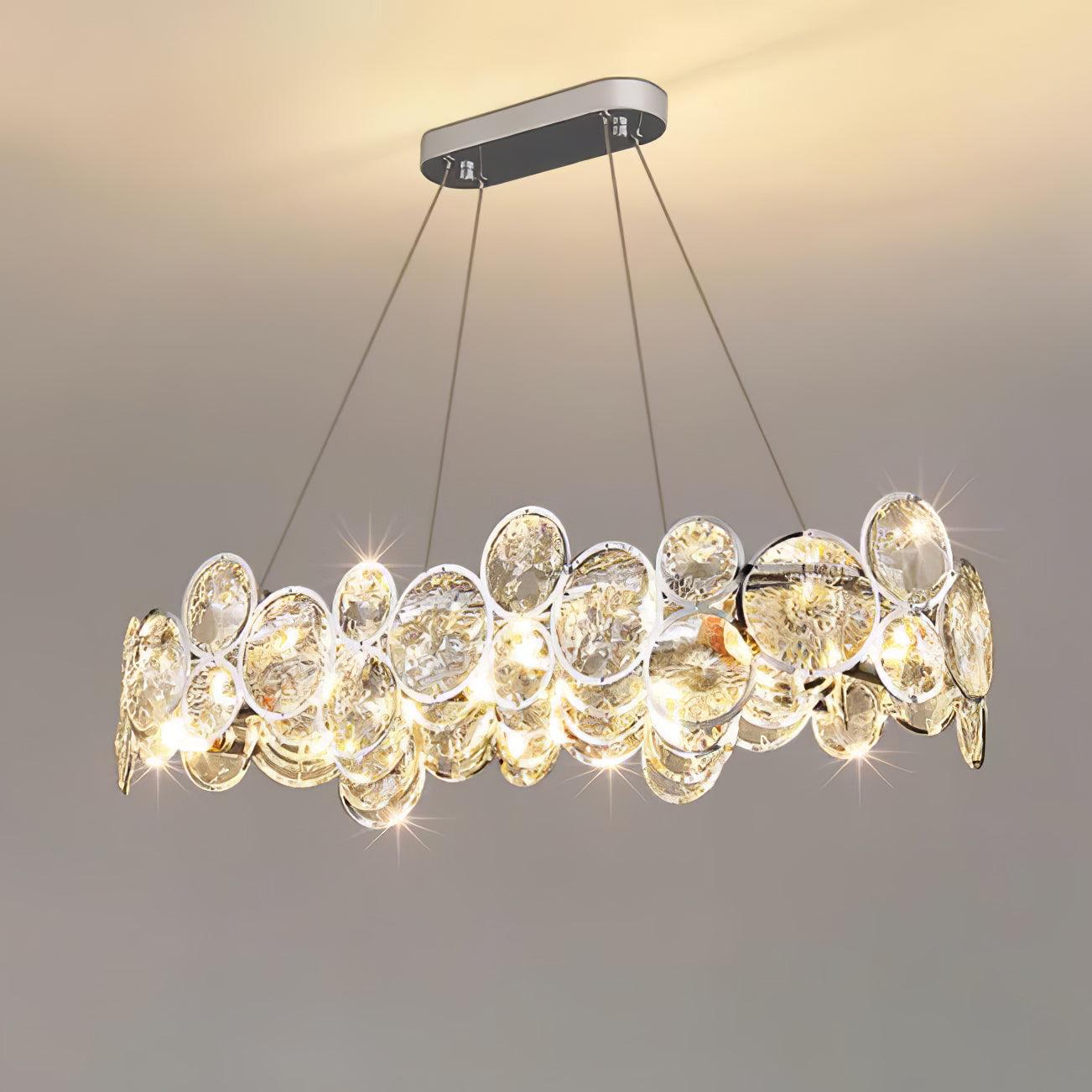 Modern Round Crystal Chandelier in Chrome Finish Elegant Flush Mount Ceiling Lighting