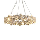 Modern Round Crystal Chandelier in Chrome Finish Elegant Flush Mount Ceiling Lighting