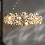 Modern Round Crystal Chandelier in Chrome Finish Elegant Flush Mount Ceiling Lighting
