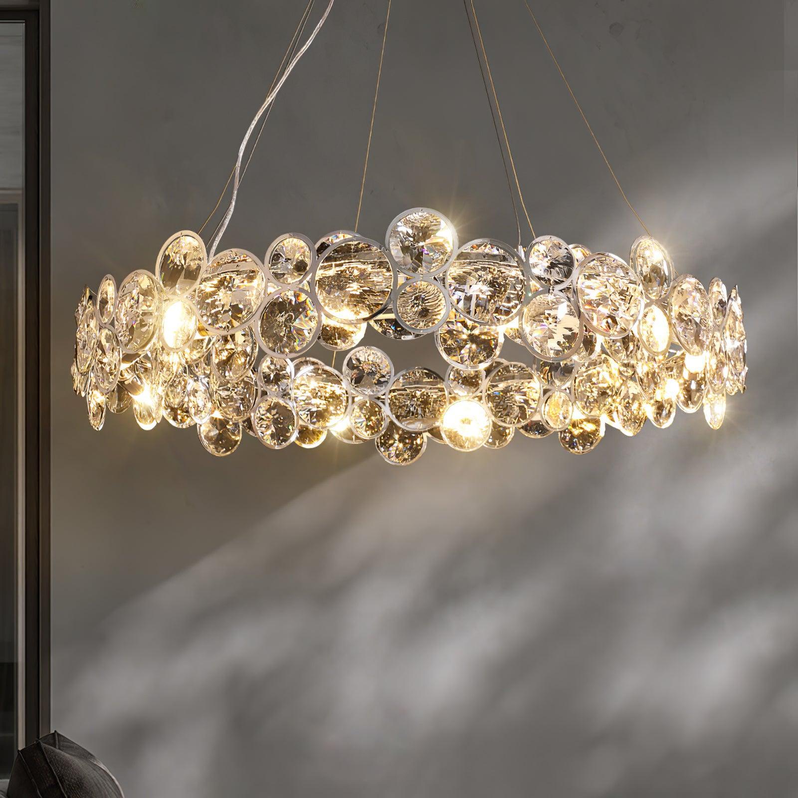 Modern Round Crystal Chandelier in Chrome Finish Elegant Flush Mount Ceiling Lighting