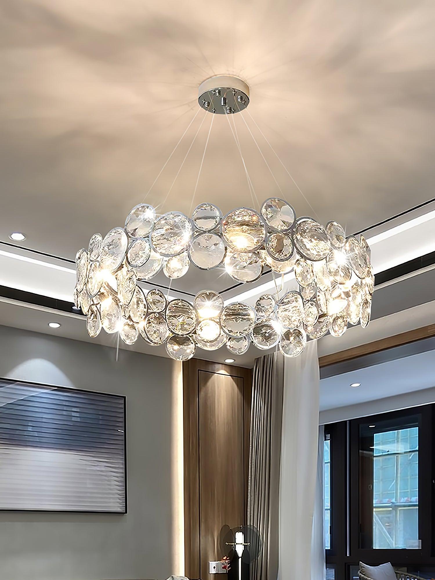 Modern Round Crystal Chandelier in Chrome Finish Elegant Flush Mount Ceiling Lighting
