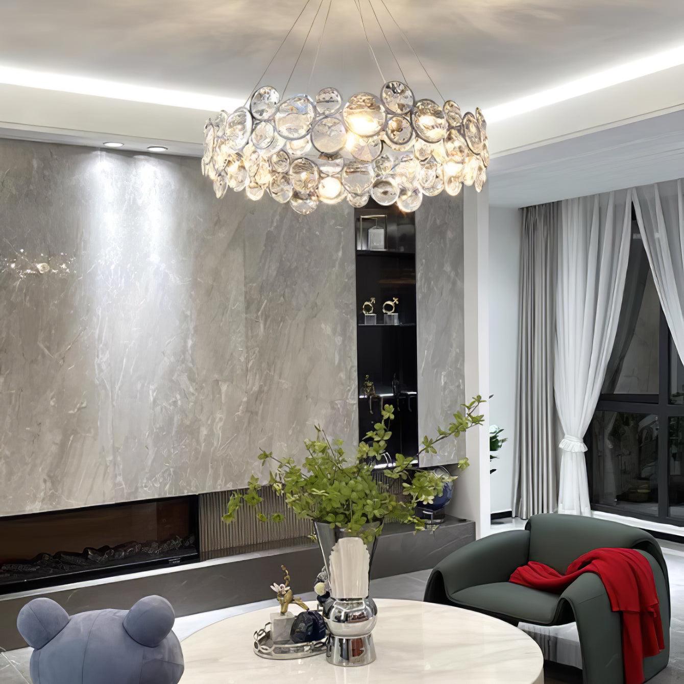 Modern Round Crystal Chandelier in Chrome Finish Elegant Flush Mount Ceiling Lighting