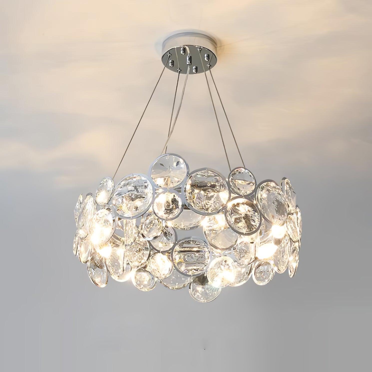 Modern Round Crystal Chandelier in Chrome Finish Elegant Flush Mount Ceiling Lighting