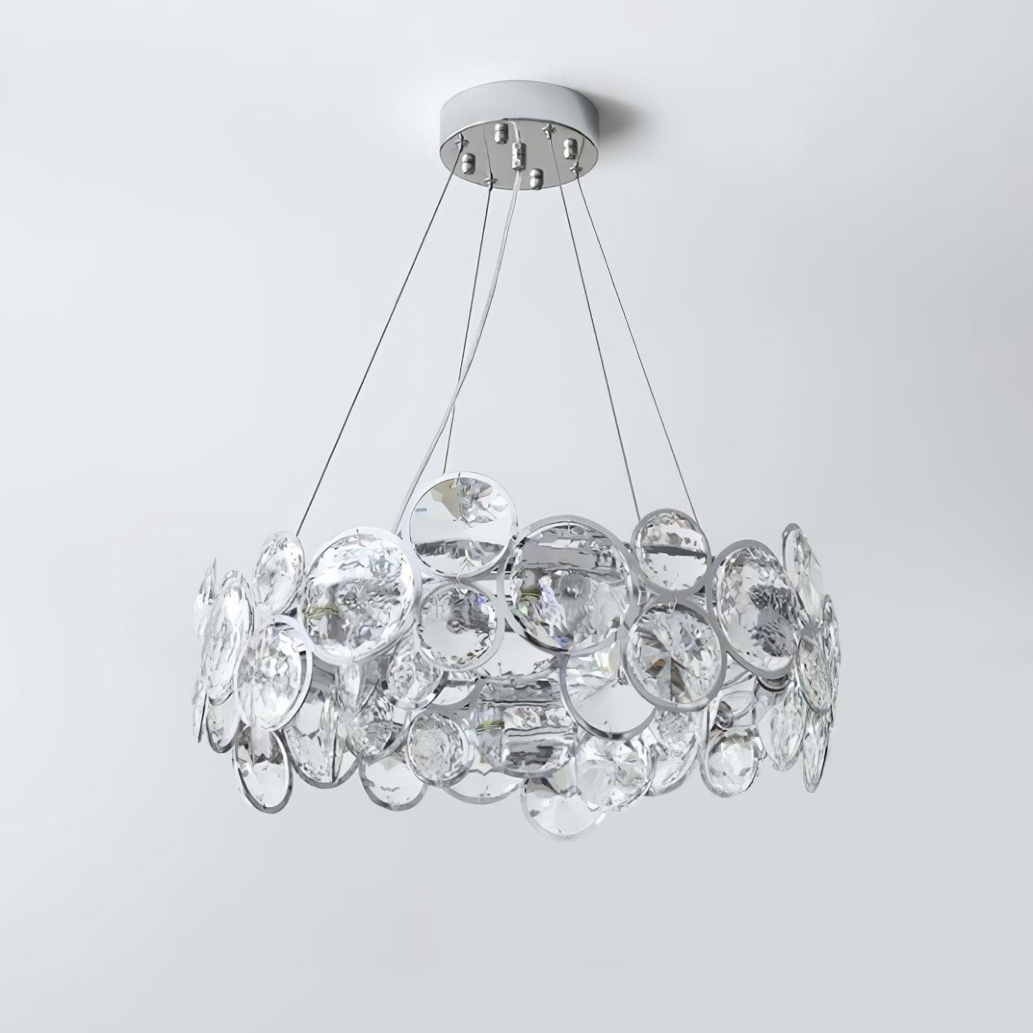 Modern Round Crystal Chandelier in Chrome Finish Elegant Flush Mount Ceiling Lighting