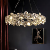 Modern Round Crystal Chandelier in Chrome Finish Elegant Flush Mount Ceiling Lighting