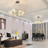 Modern Round Crystal Chandelier in Chrome Finish Elegant Flush Mount Ceiling Lighting
