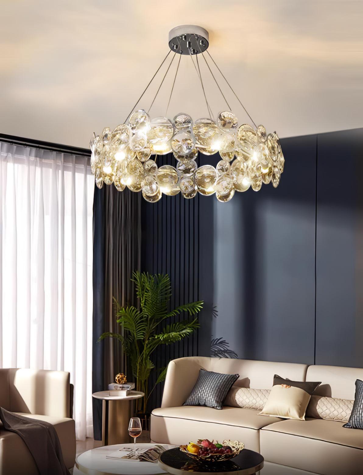 Modern Round Crystal Chandelier in Chrome Finish Elegant Flush Mount Ceiling Lighting