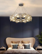 Modern Round Crystal Chandelier in Chrome Finish Elegant Flush Mount Ceiling Lighting
