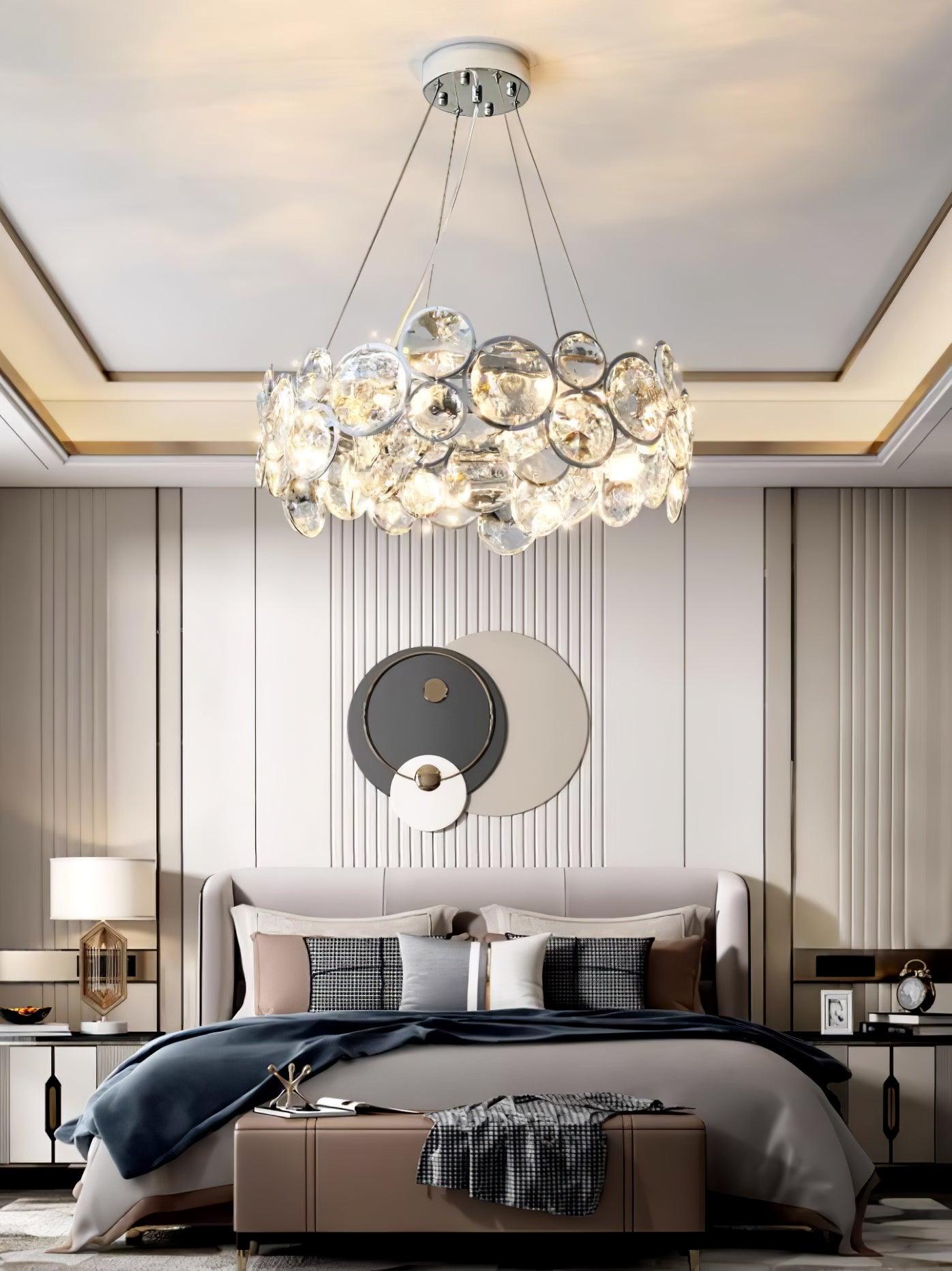 Modern Round Crystal Chandelier in Chrome Finish Elegant Flush Mount Ceiling Lighting
