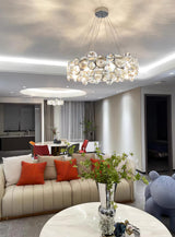 Modern Round Crystal Chandelier in Chrome Finish Elegant Flush Mount Ceiling Lighting