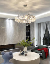 Modern Round Crystal Chandelier in Chrome Finish Elegant Flush Mount Ceiling Lighting