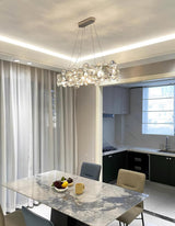 Modern Round Crystal Chandelier in Chrome Finish Elegant Flush Mount Ceiling Lighting