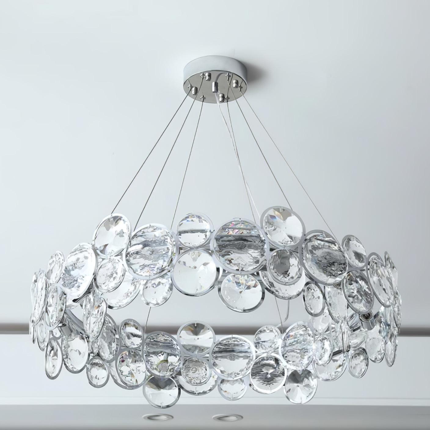 Modern Round Crystal Chandelier in Chrome Finish Elegant Flush Mount Ceiling Lighting
