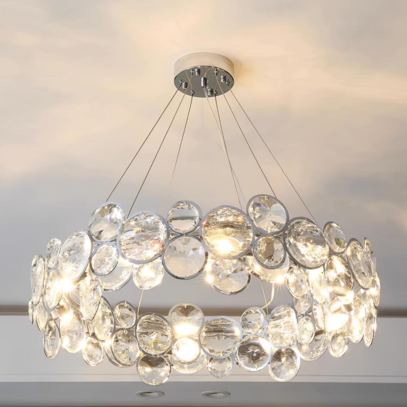 Modern Round Crystal Chandelier in Chrome Finish Elegant Flush Mount Ceiling Lighting