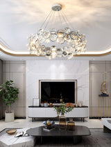 Modern Round Crystal Chandelier in Chrome Finish Elegant Flush Mount Ceiling Lighting