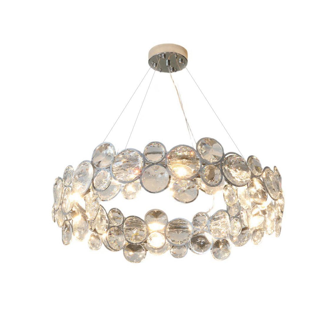 Modern Round Crystal Chandelier in Chrome Finish Elegant Flush Mount Ceiling Lighting