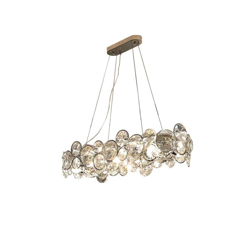 Modern Round Crystal Chandelier in Chrome Finish Elegant Flush Mount Ceiling Lighting