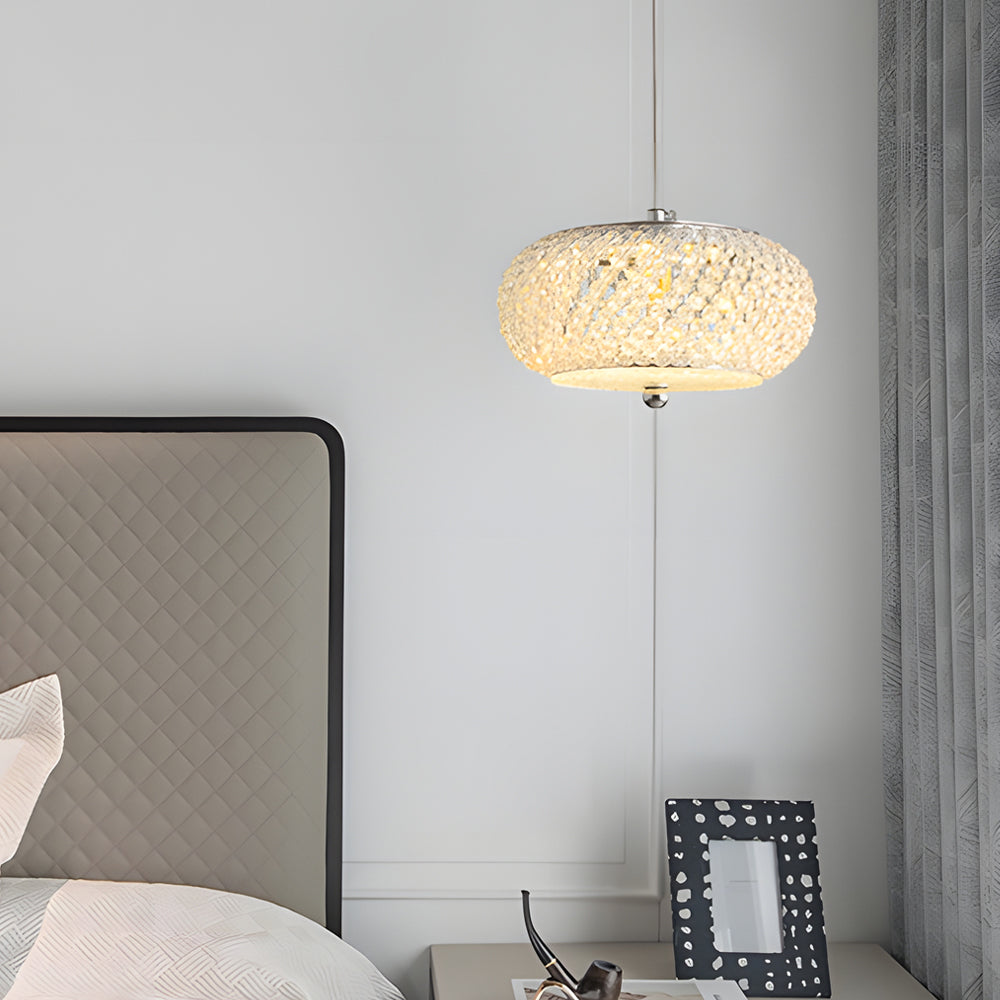 Modern Round Crystal Drum LED Pendant Light with 3 Color Dimming Chrome Finish