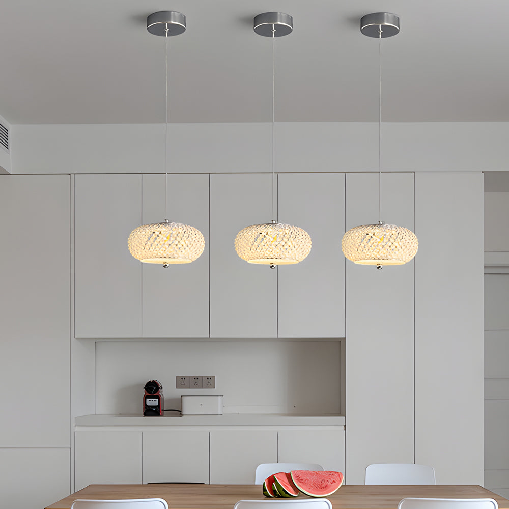 Modern Round Crystal Drum LED Pendant Light with 3 Color Dimming Chrome Finish