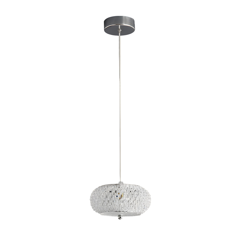 Modern Round Crystal Drum LED Pendant Light with 3 Color Dimming Chrome Finish